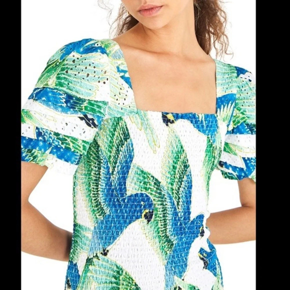 Farm Rio Araras Parrot Print Smocked Mini Dress - Picture 6 of 8